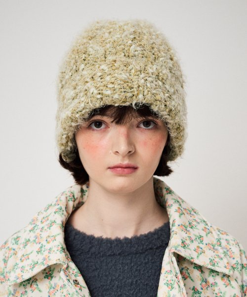 Popcorn Knit Beanie_ Moss Green
