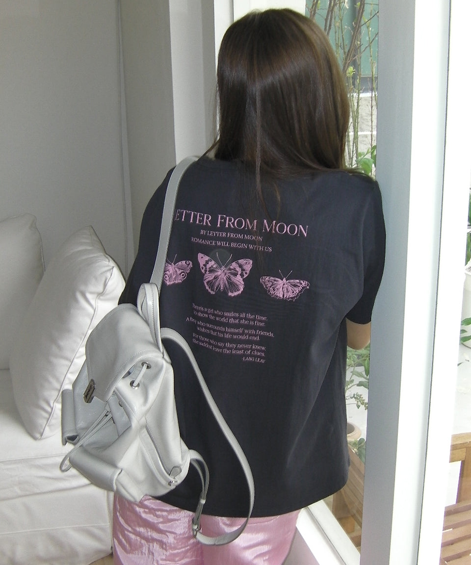 Letterprommoon [Worn by Black Pink Jenny] Triple Butterfly Embroidered Short-Sleeved T-shirt (5 colors) *Cumulative 50,000 best items♥