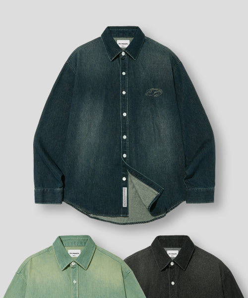 Stone washed aplique shirt-3 colors