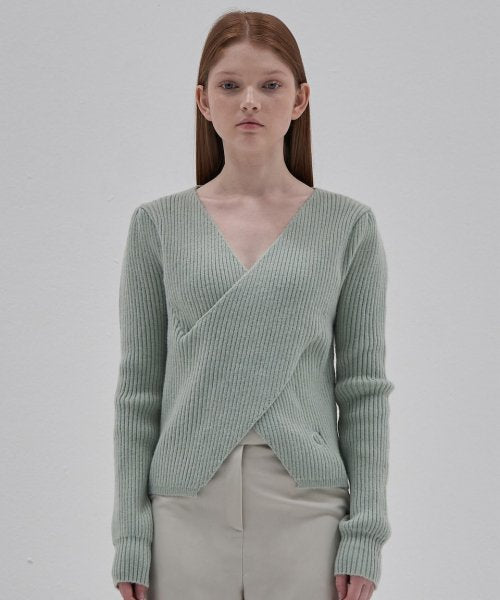 Wrap Layered Knit T-Shirt_Mint