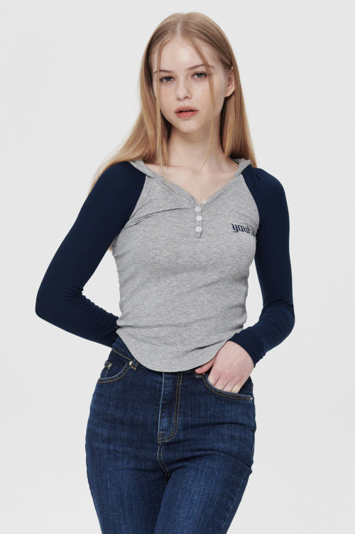 ファイヤーカラー フーディー ラグランTシャツ ネイビー