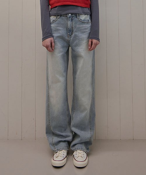 Double Stitch Long Wide Denim Pants