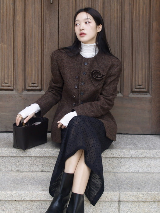 CORSAGE CLASSIC ROUND-NECK JACKET_BROWN