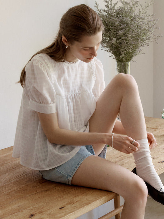 A CHECK LACE BLOUSE_WHITE