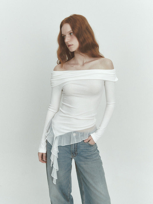 OBLIQUE SHIRRING WAVE T (IVORY)