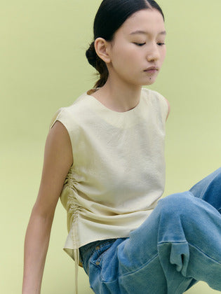 Glossy Shirring Sleeveless Blouse