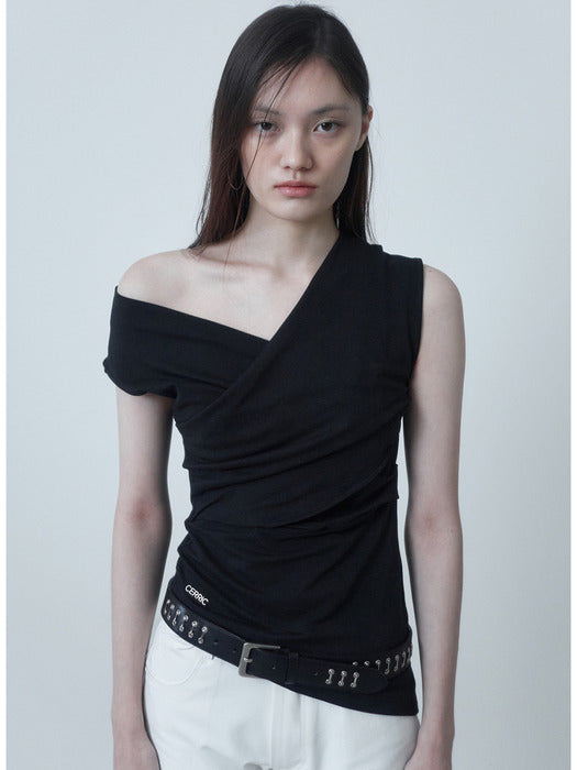 DRAPE CROSS SLEEVELESS / BLACK
