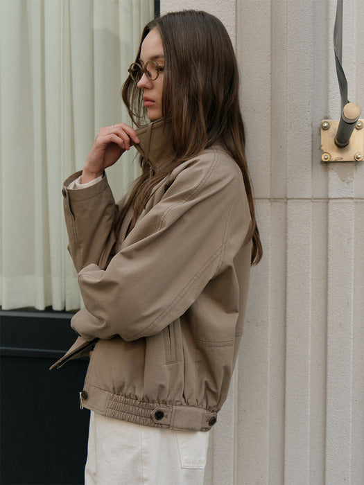 leather collar single cotton blouson ash khaki