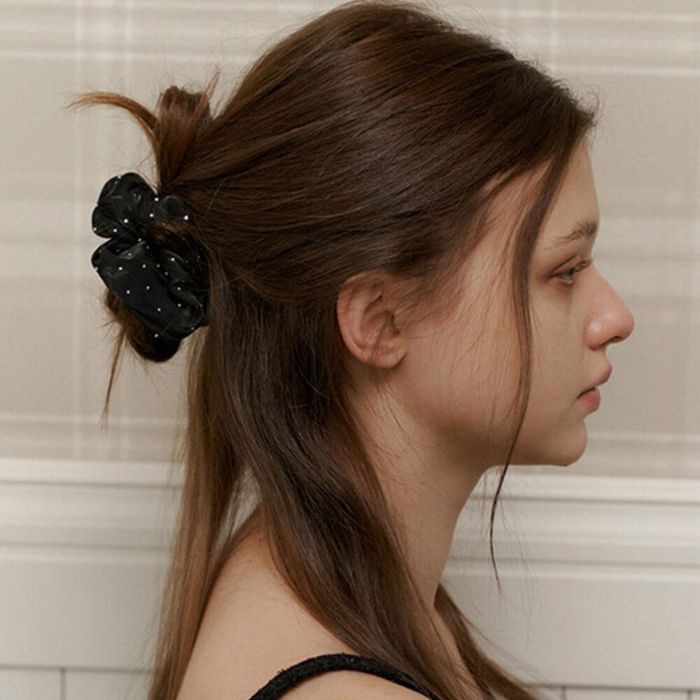 black glitter pearl satin scrunch