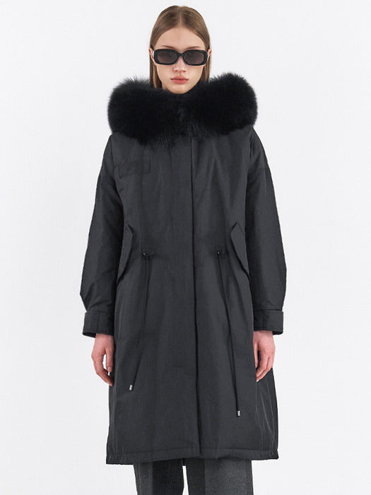 Fox Fur Hooded Goose Down Long Jumper [3Color]
