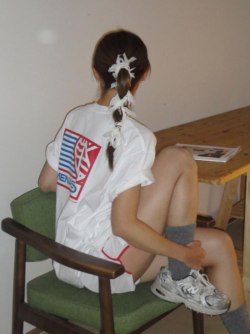 Small Track Heart Oversized T-Shirt Short Sleeve_White