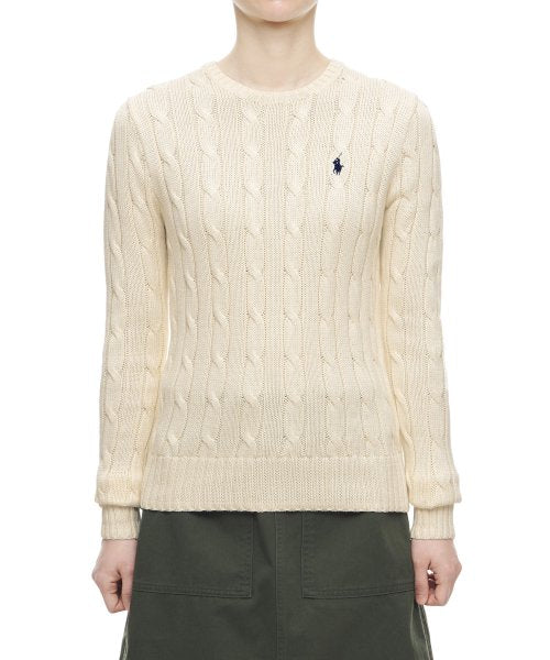 スリムフィット ケーブルニットセーター - クリーム