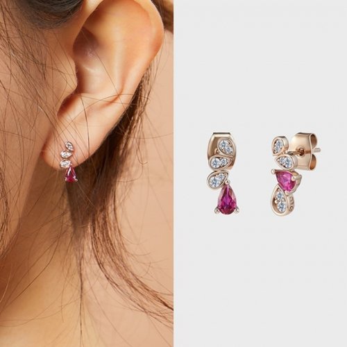 Ruby Blossom Earrings 14K Gold Pin MCER0135