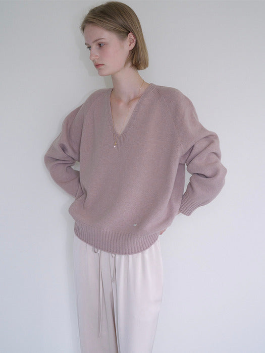 [Exclusive] CASH MERINO WOOL V-NECK KNIT_MAUVE PINK