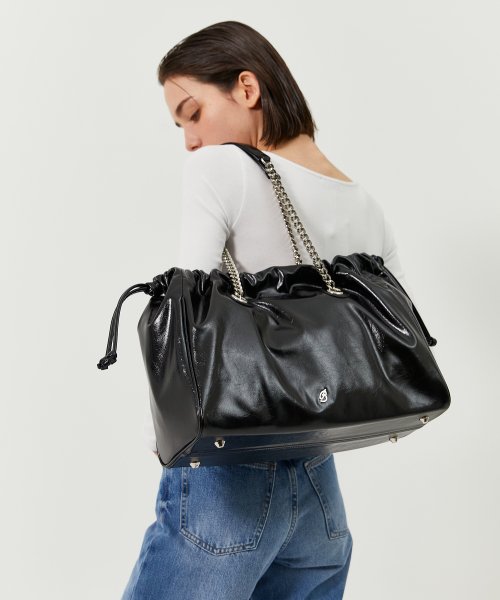 Chain Square Drawstring Bag Black