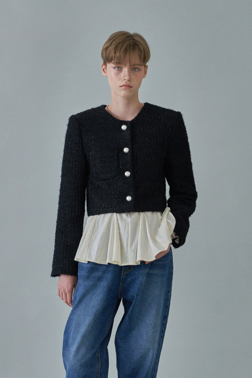 WITHOUT SUMMER Trimming Tweed Jacket_Black - Size & Reviews | MUSINSA