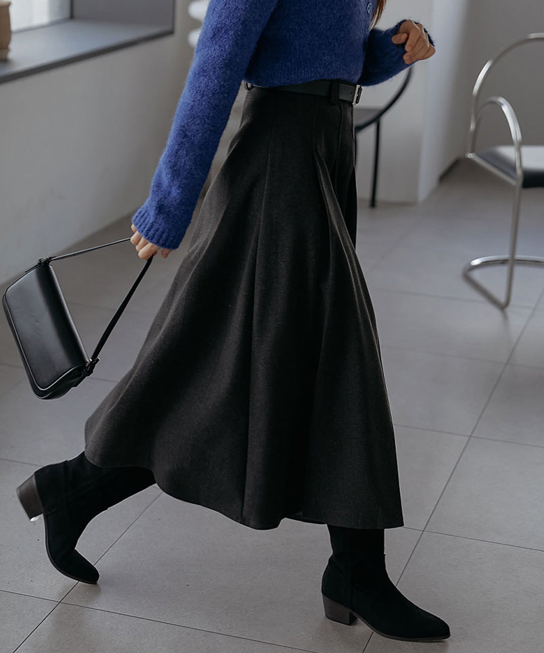 Common Unicorn [10,000 jangdorak/order runaway] Belt set pleats long skirt (Same-day delivery / spring / interseason / pintuck / A-line / classical / date look / guest look / beige / gray/black)