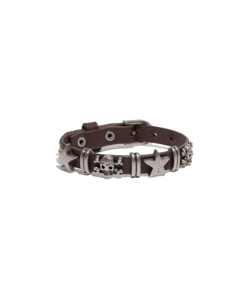 SKULL LEATHER BRACELET_BROWN(NG2EFUAB81A)