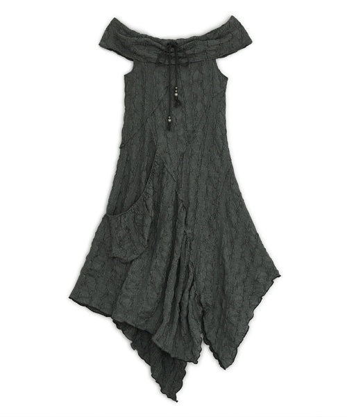Draw String Off-Shoulder Dress (Charcoal)