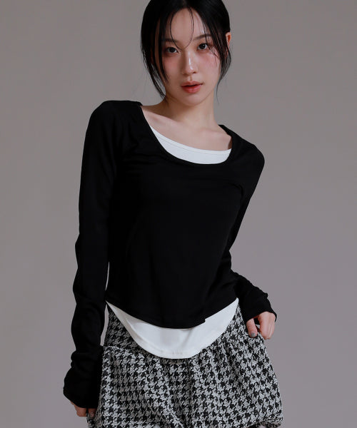 Slim Side Off-Layered T-Shirt_Black