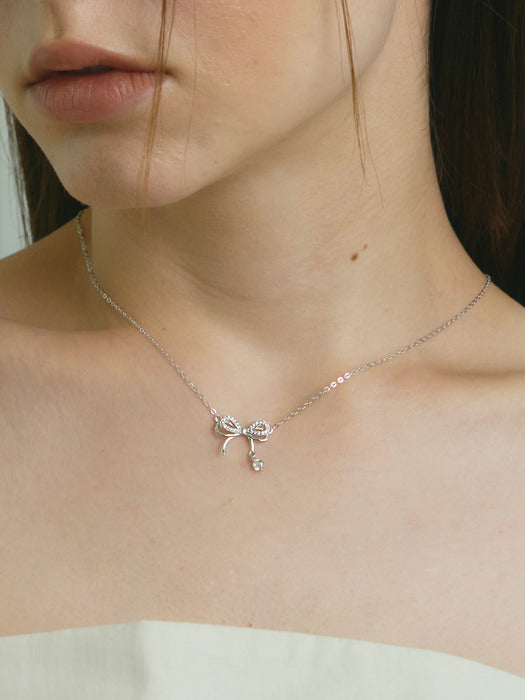 [Silver925] Evciler Bow Drop Necklace