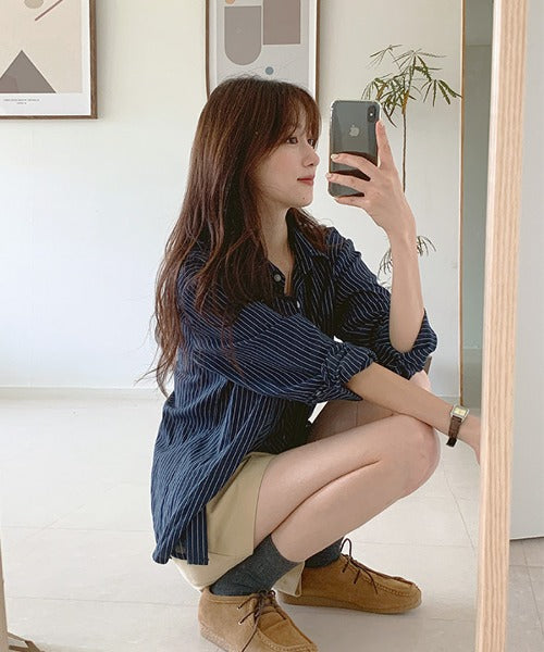 Real Coco [Only] [Cumulative 10,000 sheets✨/New spring product/made/Depart on the day] Have Stripe Shirt - 8 colors (Layered/Travel Look/Overfit/Long-sleeved/Cherry Blossom Look)