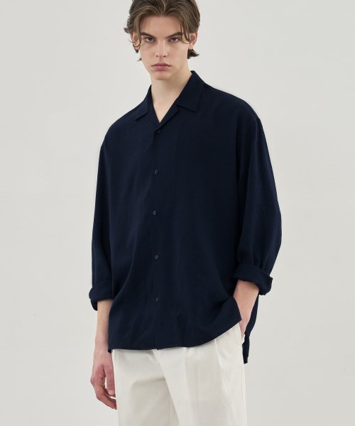 リーディション リネンオープンカラーシャツ [NAVY]