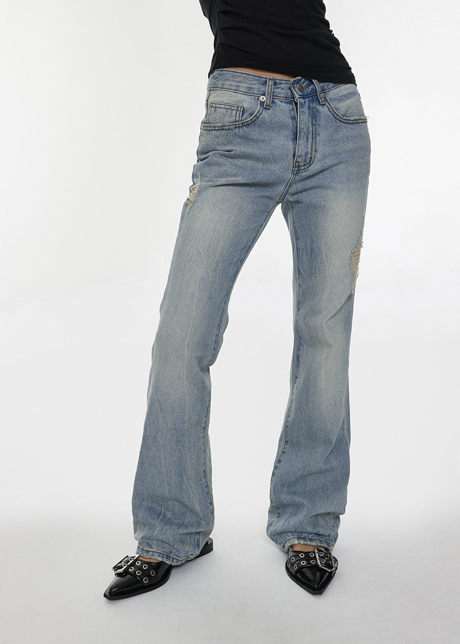 Black Up [MADE] Carrie Damage Bootcut Denim Pants