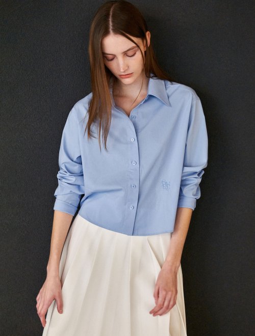 Wrinkle-Free Semi-Crop Classic Shirt [Sky Blue] / WBD1L03503