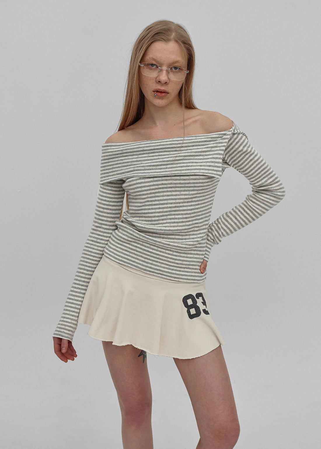 Black Up [✨Spring New Product] [MADE] Tommy Stripe Off-Shoulder Long Sleeve T-Shirt
