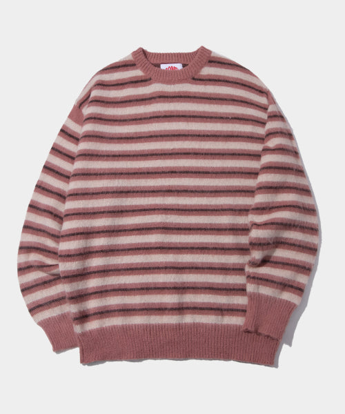 Multi-stripe color block round neck long sleeve oversized knit [Pink]