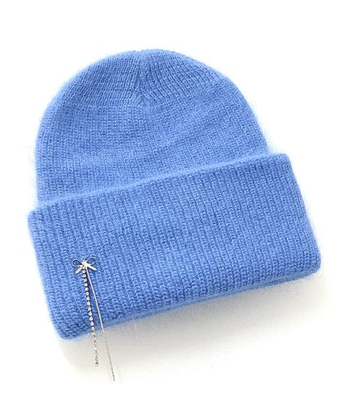 Ribbon Chain Angora Beanie [Blue]