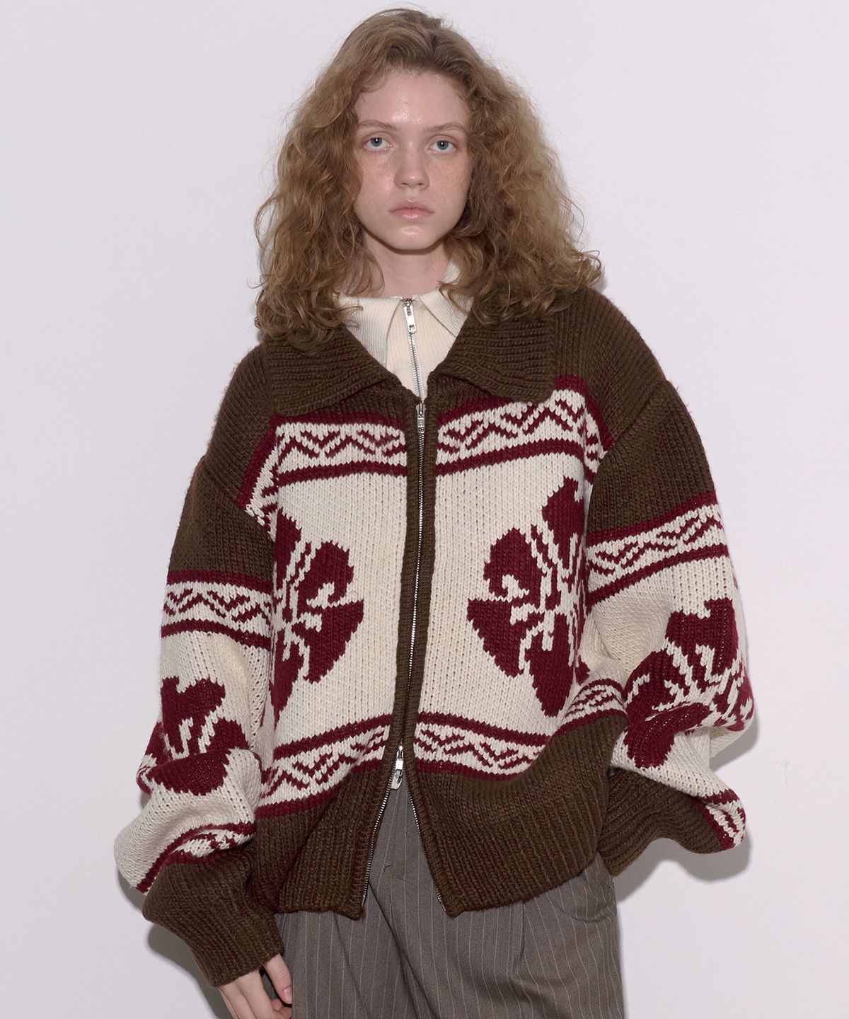Flower Cowichan Cardigan - Brown
