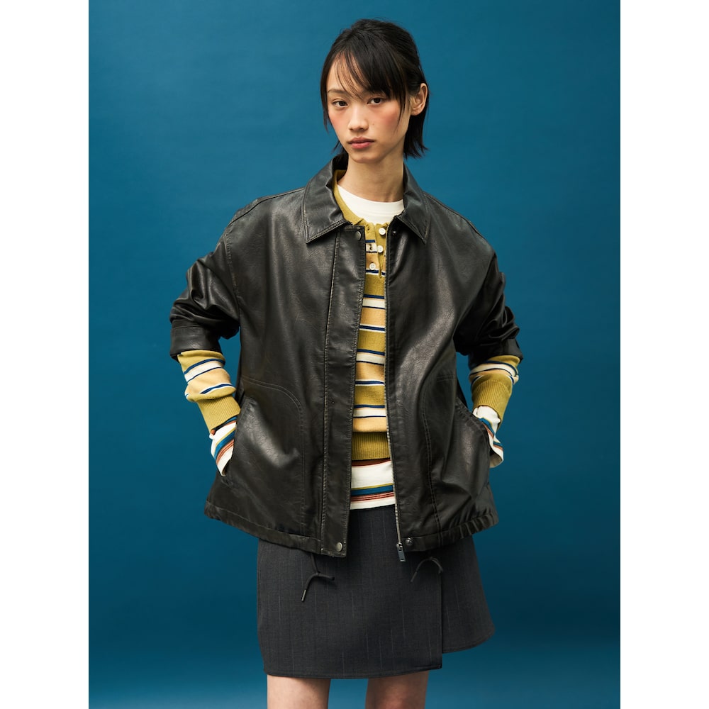 8 Seconds Fake Leather Oversized Fit Blouson Brown (35523ZLY2D)