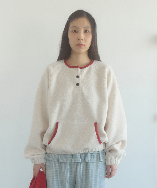 BUTTON FLEECE SWEATSHIRT, CREAM
