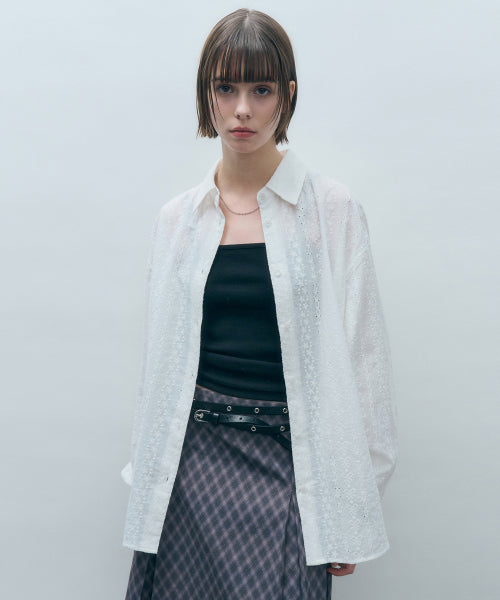 Lace Oversized Fit Shirt Ribbon White MDSH020RIBBONWHITE