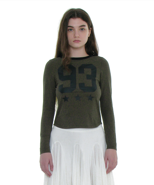 93 チャオプリントロングスリーブTシャツ_カーキストライプ