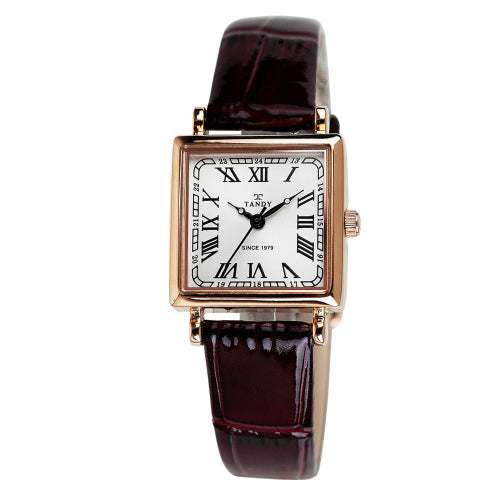 Luxury Women's Square Leather Watch T-1903 Rose Gold