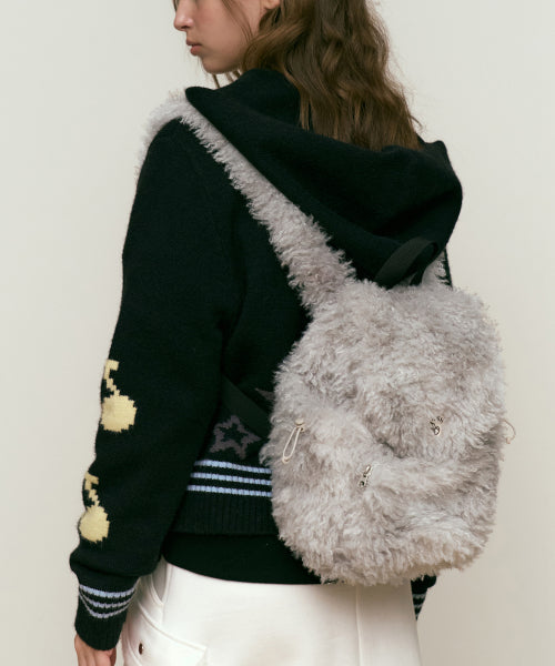 KIRSH Cherry Fur Mini Backpack [Light Gray] - Size & Review | Musinsa