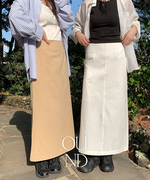 More Round [Only] [New Spring Product🌼/made/4 Size] Seren Slim Fit A-Line Cotton Back Slit Long Skirt - 3 colors