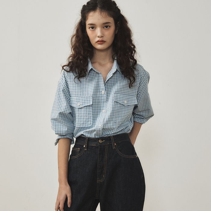 [Reserved Delivery] Checkered Pocket Shirt_Blue