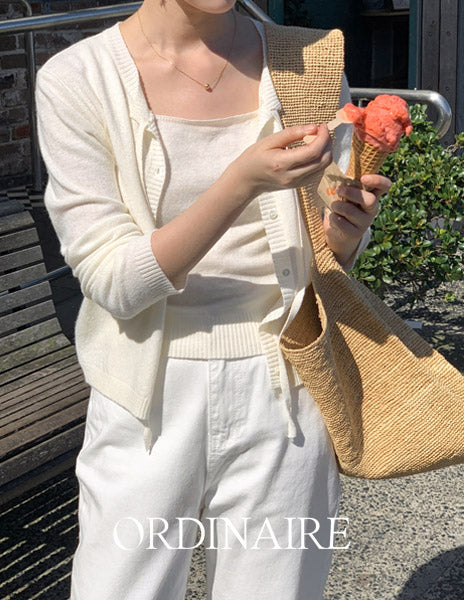 Ganasra [ordinaire] SIZE wool cardigan set (3 colors/order separately)Always leave)