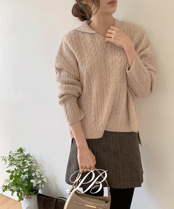 Purbit Milk Soap Yori V Cable Hooded Knit - 3 colors