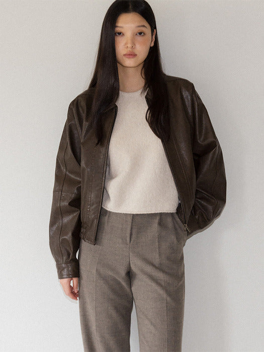 Crunch leather blouson (khaki brown)