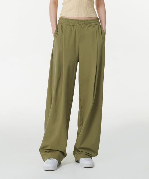 Women's Cooling Deep Tuck Wide Banding Pants [Moss]
