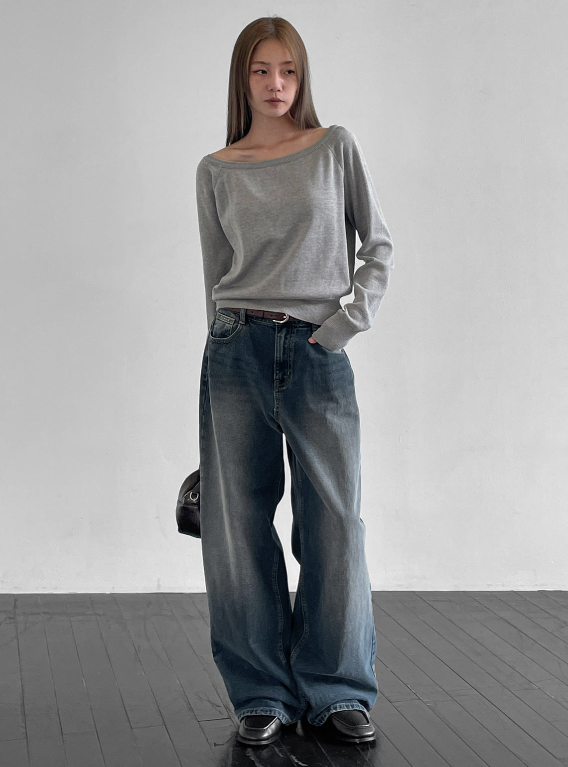 Black Up [Sold 4,000 Units] Marble Washed Wide Denim Pants