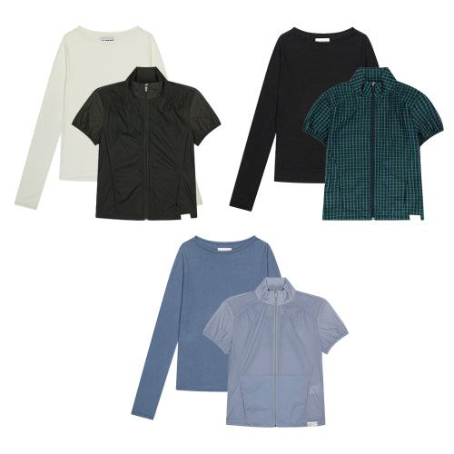 뚜오미오(TUOMIO)  [LAYERED SET 3]  CHECK PUFFED ZIP-UP & TM ESSENTIAL SHEER TOP - 사이즈 & 후기 | 무신사