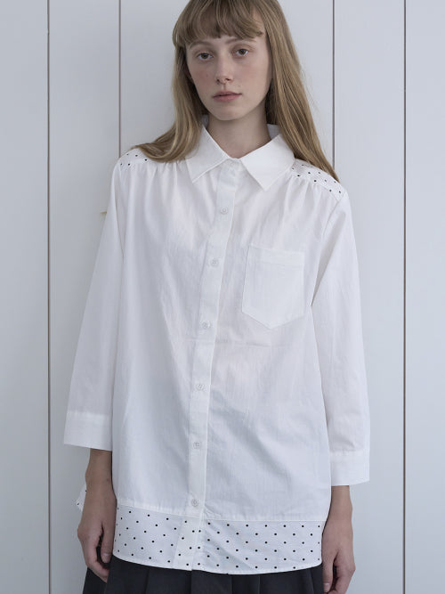 Dot shirring shirt_white