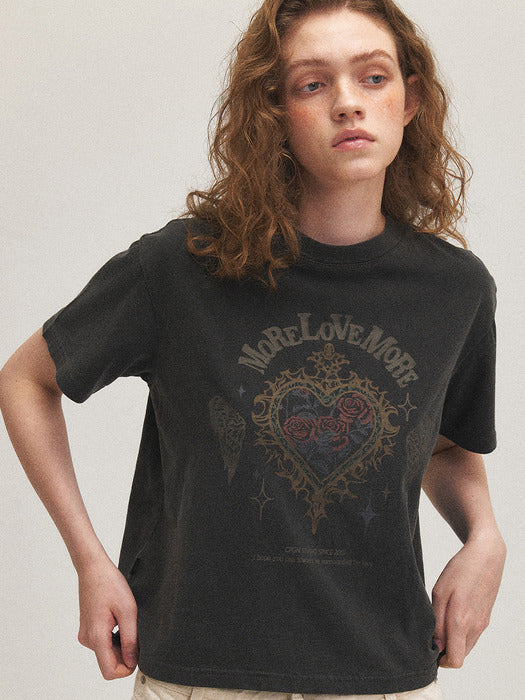 MORE LOVE Pigment Cropped Short-Sleeved T-Shirt Smoke Black