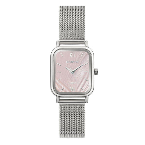 Shell pink mother-of-pearl dial mesh wristwatch harbor silver